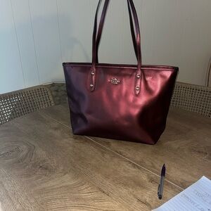 Coach Metallic Burgundy Tote Bag